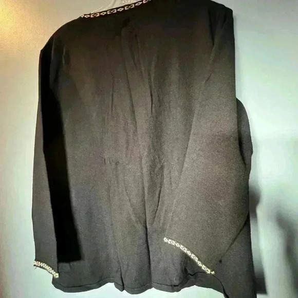 Donna Erica Italian Zip Up Cardigan. Size L Black with Gold Trim - Picture 3 of 6
